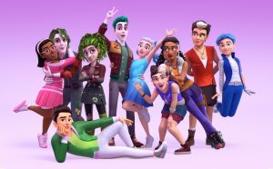 In a promo image for Disney Branded Television’s ZOMBIES: The Re-animated Series, Bree (voiced by Carla Jeffery), Bonzo (voiced by James Godfrey), Bucky (voiced by Trevor Tordjman), Eliza (voiced by Kylee Russell), Zed (voiced by Milo Manheim), Addison (voiced by Meg Donnelly), Wynter (voiced by Ariel Martin), Willa (voiced by Chandler Kinney), Wyatt (voiced by Pearce Joza), and A-Spen (voiced by Terry Hu) stand against a purple background, smiling at the camera and all in various fun poses.