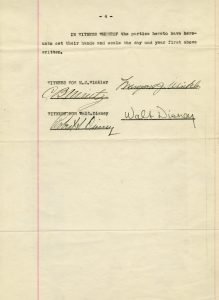 A page of the contact Walt Disney signed to start The Walt Disney Company