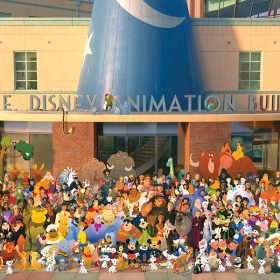 More than 500 animated characters gather for a group portrait in front of the Roy E. Disney Animation Building in Burbank, California.