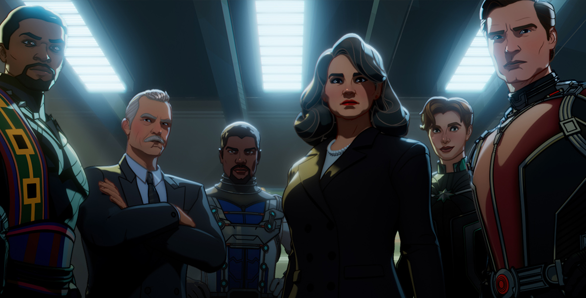 Black Panther/King T’Chaka, Howard Stark, Bill Foster/Goliath, Peggy Carter, Dr. Wendy Lawson/Mar-vell, and Hank Pym/Ant-Man in Marvel Studios' What If...? Season 2
