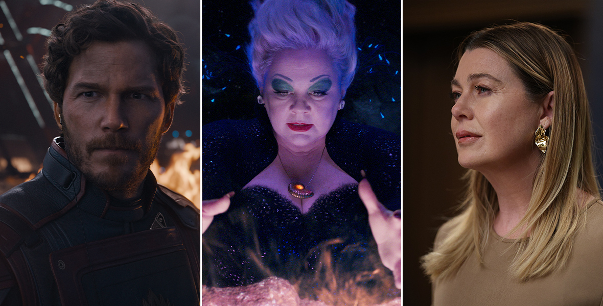 Chris Pratt as Peter Quill/Star-Lord in Guardians of the Galaxy Vol. 3, Melissa McCarthy as Ursula in The Little Mermaid, and Disney Legend Ellen Pompeo as Dr. Meredith Grey in Grey's Anatomy.