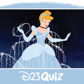 Cinderella has been newly transformed for the ball. Sparkling silver pixie dust dances around her as she radiates elegance in a pale blue ballgown. The gown features puffed sleeves and a delicately ruffled neckline. Her gloves, reaching up to her elbows, match the gown’s hue. Around her neck, she wears a black choker-style necklace. Her blond hair is styled in an updo, adorned with a shimmering silver headband.