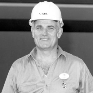 Carl Bongirno wears a hard hat with his first name written on it.