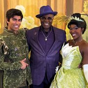 Keith David, voice of Dr. Facilier in Walt Disney Animation Studios’ The Princess and the Frog, poses with Tiana and Naveen against the picturesque backdrop of the magical bayou.