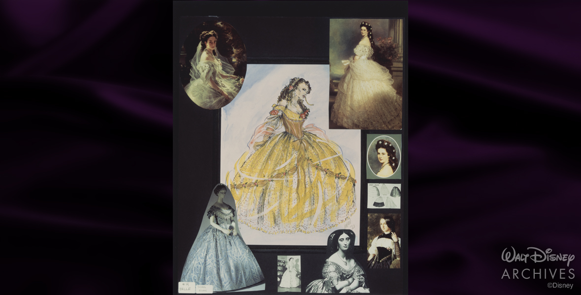 Sketch and inspiration for Belle’s costume by costume designer Ann Hould-Ward. (Costume design by Ann Hould-Ward)