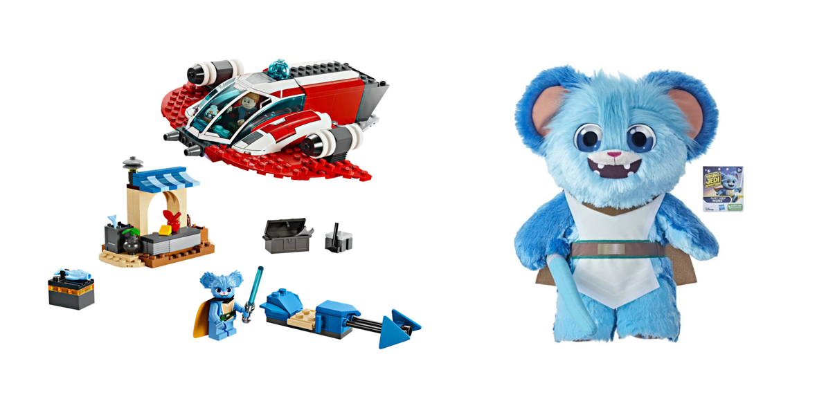 First image is a LEGO set of a ship from Young Jedi Adventures and the second image is a plush of Nubs from Young Jedi Adventures.
