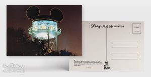 The main image on this postcard features the “Earffel Tower,” which was the water tower at Disney-MGM Studios.