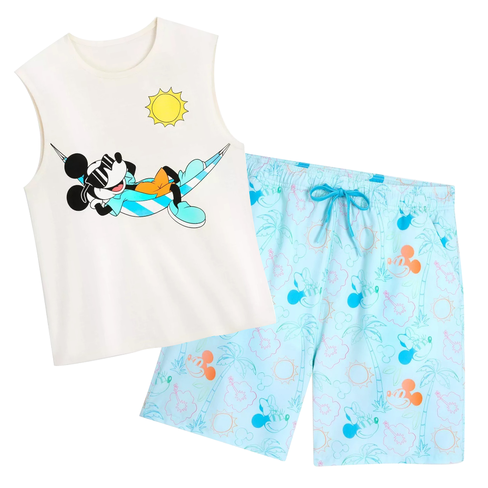Men's Mickey Mouse Graphic Tank Top - White - Disney Store and Men's Mickey Mouse Swim Trunks - Blue - Disney Store