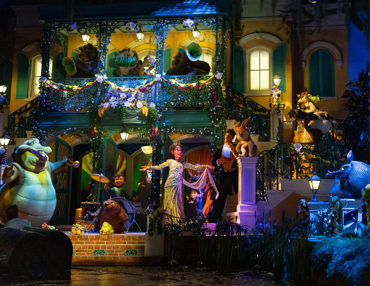 The finale scene from Tiana's Bayou Adventure at Walt Disney World Resort