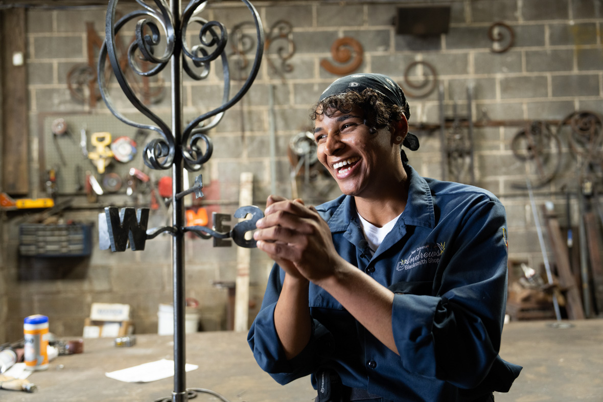 Blacksmith Darryl Reeves in his workshop.