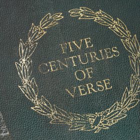 The poetry book “Five Centuries of Verse” was used as the main prop book in the film. The book is green and shows signs of aging, with tape on the front and spine.