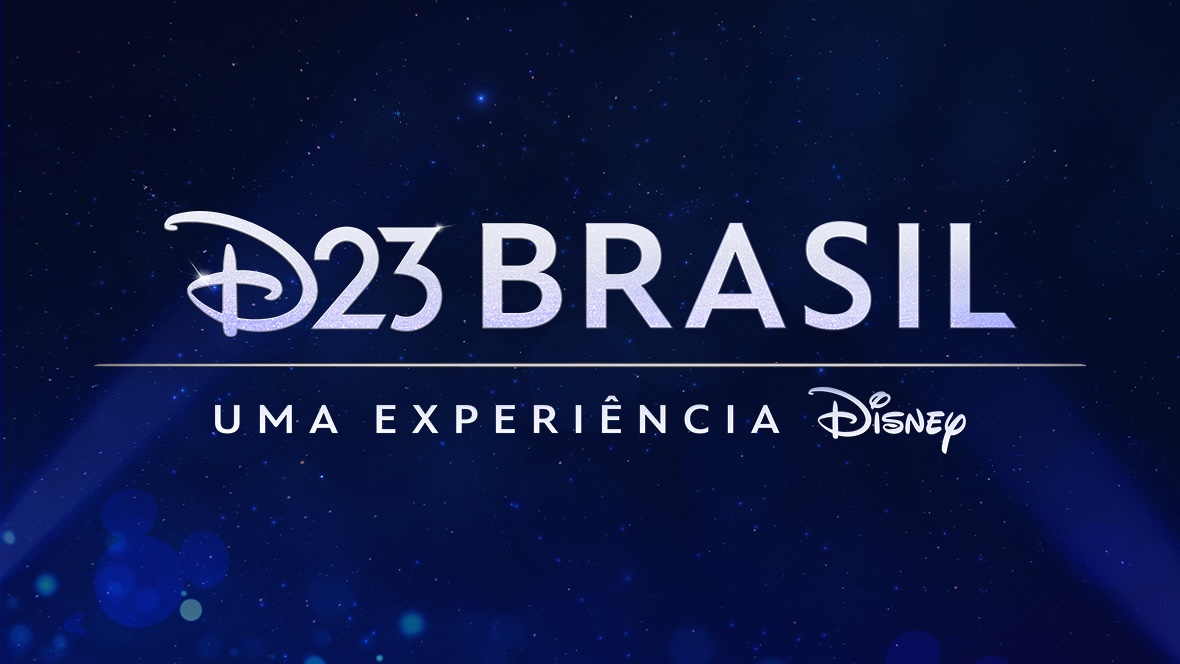 Logo for D23 Brazil: Uma Experiência Disney on a starry blue background.