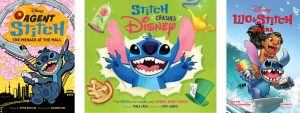 A triptych image of several Lilo & Stitch-themed books, including Agent Stitch, Stitch Crashes Disney, and Lil & Stitch Vol. 1: ‘OHANA.