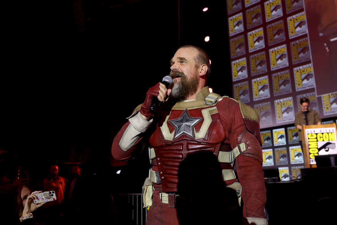 David Harbour wears his Red Guardian costume and mingles with the audience at San Diego Comic-Con.