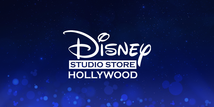 Logo of 'Disney Studio Store Hollywood' set against a dark blue, starry background with subtle Mickey Mouse-shaped light effects.