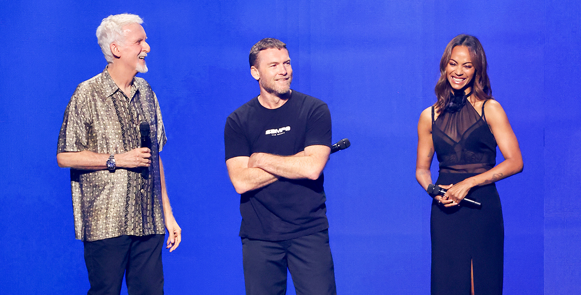 D23: THE ULTIMATE DISNEY FAN EVENT PRESENTED BY VISA – On Friday, August 9, 2024, at the Honda Center, JAMES CAMERON, SAM WORTHINGTON, ZOE SALDANA took the stage during the DISNEY ENTERTAINMENT marquee showcase