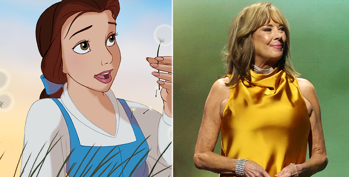 Belle holds a dandelion in Beauty and the Beast. Inset: Disney Legend Paige O'Hara.