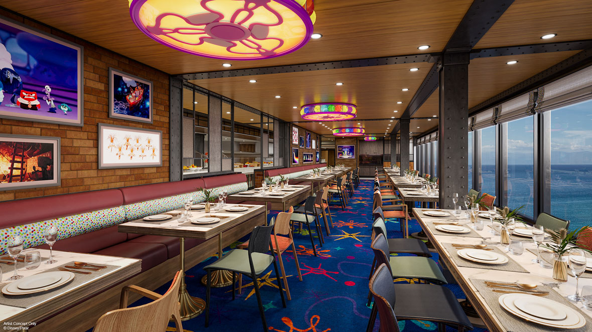 Concept art of Pixar Market Restaurant aboard the Disney Adventure cruise ship