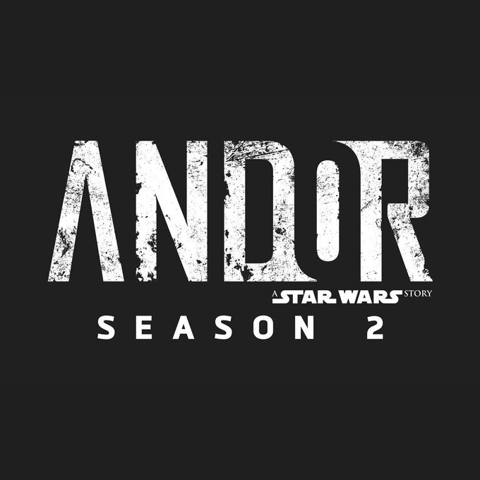 The logo for the Disney+ series Andor, featuring sans serif white text against a black background.