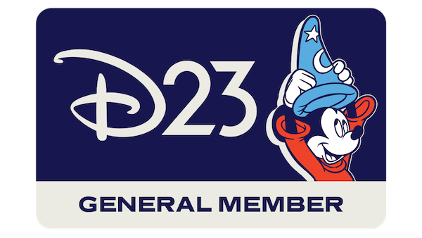 D23 General Member Card featuring Mickey with his hands up in the air as he places his blue sorcerer hat on.