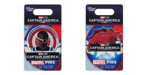 The left image shows the Falcon Joaquin Torres Pin &ndash; Captain America: Brave New World &ndash; Limited Release and the right image shows the Red Hulk Pin &ndash; Captain America: Brave New World &ndash; Limited Release, both in their packaging.
