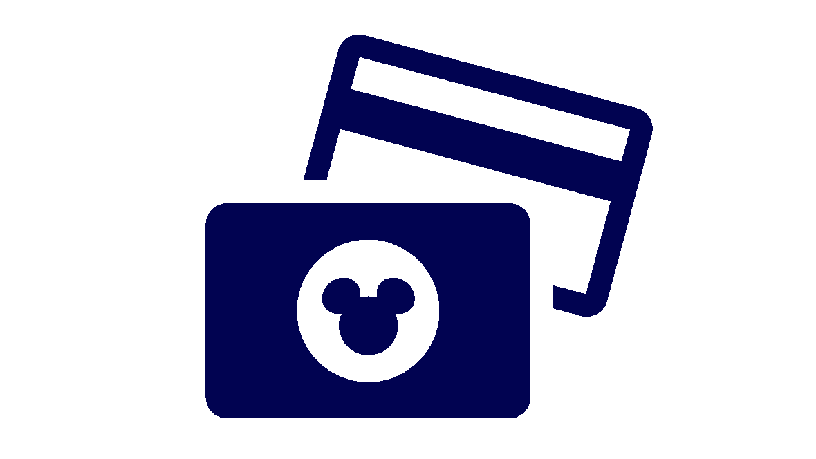 Gold Membership Renewal Stylized dark blue graphic featuring two overlapping cards, one resembling a credit card and the other a card with a Mickey Mouse silhouette. Sparkles are positioned around the cards, giving a magical or premium feel. The image represents payment or membership