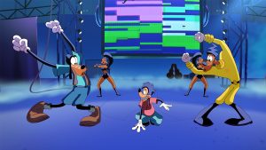 Through the immersive VR experience, users can move the screen to see a full 360-degree view of Powerline performing "I2I" in Disney's A Goofy Movie, seen here.