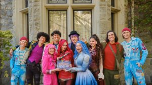 The cast of the fifth Descendants movie poses for a group photo in costume on the first day of filming.
