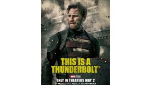 John Walker (U.S. Agent) in his Super Hero outfit, with yellow text that reads “This is a Thunderbolt*”