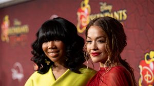 Brandy (left) and Rita Ora (right) attend the world premiere of Descendants: The Rise of Red in Burbank.