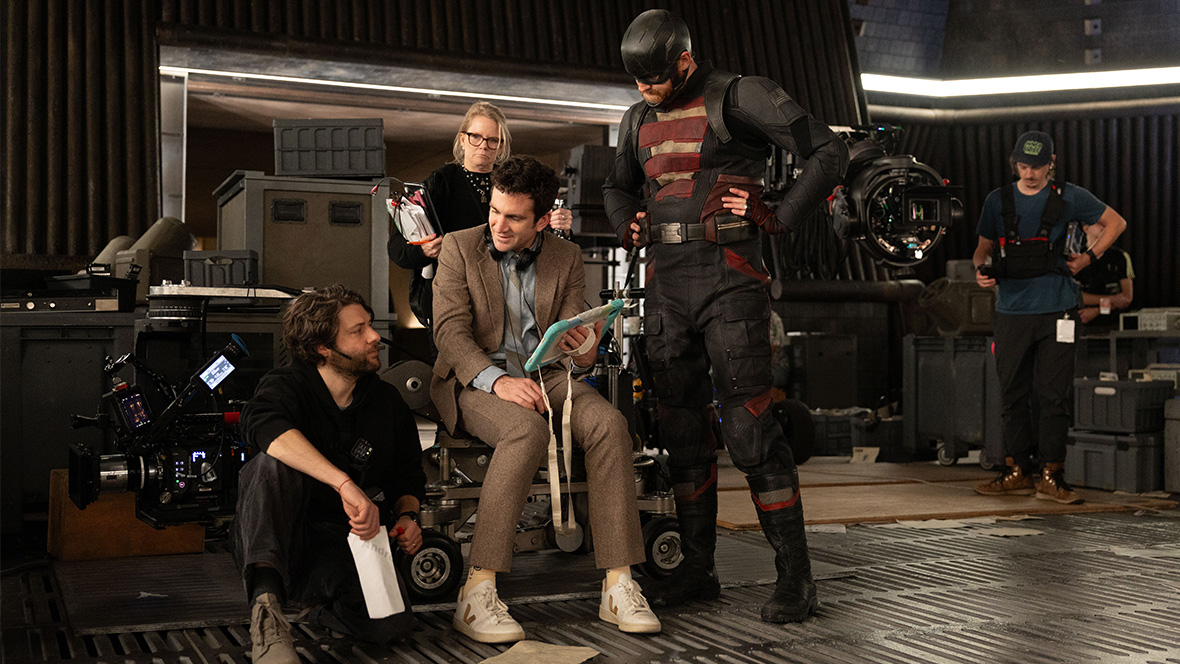 Marvel Studios' 'Thunderbolts*' Director Jake Schreier on Creating the Team Up of the Summer (L-R) Director Jake Schreier and actor Wyatt Russell go over a scene with the crew on the set of Marvel Studios' Thunderbolts*.