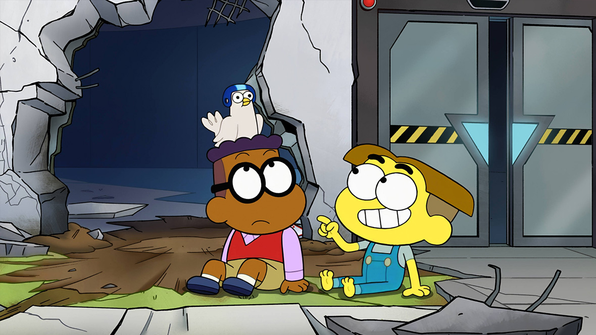 In Big City Greens' 100th episode, Remy (left) and Cricket (right) unleash monstrous chickens.