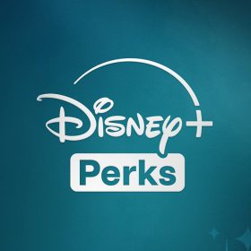 Logo for Disney+ Perks on a teal background, featuring the Disney+ arc above the word “Perks” in a rounded white rectangle. Decorative star and key icons are subtly scattered across the backdrop.