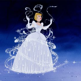 The restoration of Cinderella (1950) included correcting the color of the Disney Princess’ hair to dusty blond and her ball gown to its original silver as seen in this film still.