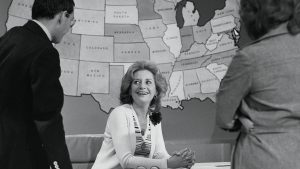 Barbara Walters, star of the National Broadcasting Company's Today, relaxes at the studio in New York.