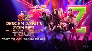 (L-R) Mekonnen Knife, Malia Baker, Kylie Cantrall, Freya Skye, Malachi Barton, Dara Reneé, and Joshua Colley, perform in key art for the Descendants/ZOMBIES: Worlds Collide tour.