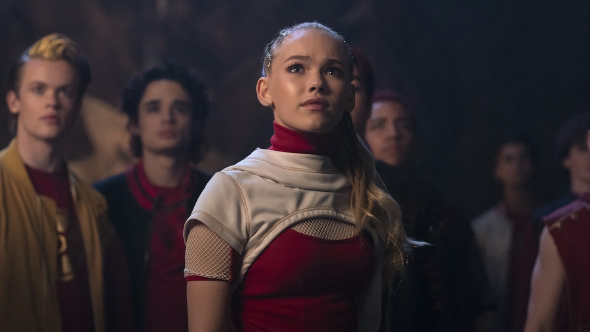 A close-up of Nova, played by Freya Skye, in ZOMBIES 4: Dawn of the Vampires