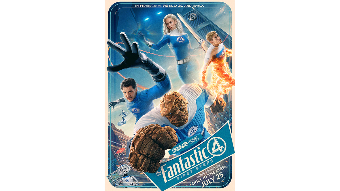 A theatrical poster for Marvel Studios' The Fantastic Four: First Steps.