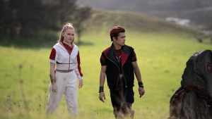 Daywalker Nova (Freya Skye) and Vampire Victor (Malachi Barton) work together to find a magical key in the Disney Channel Original Movie ZOMBIES 4: Dawn of the Vampires.