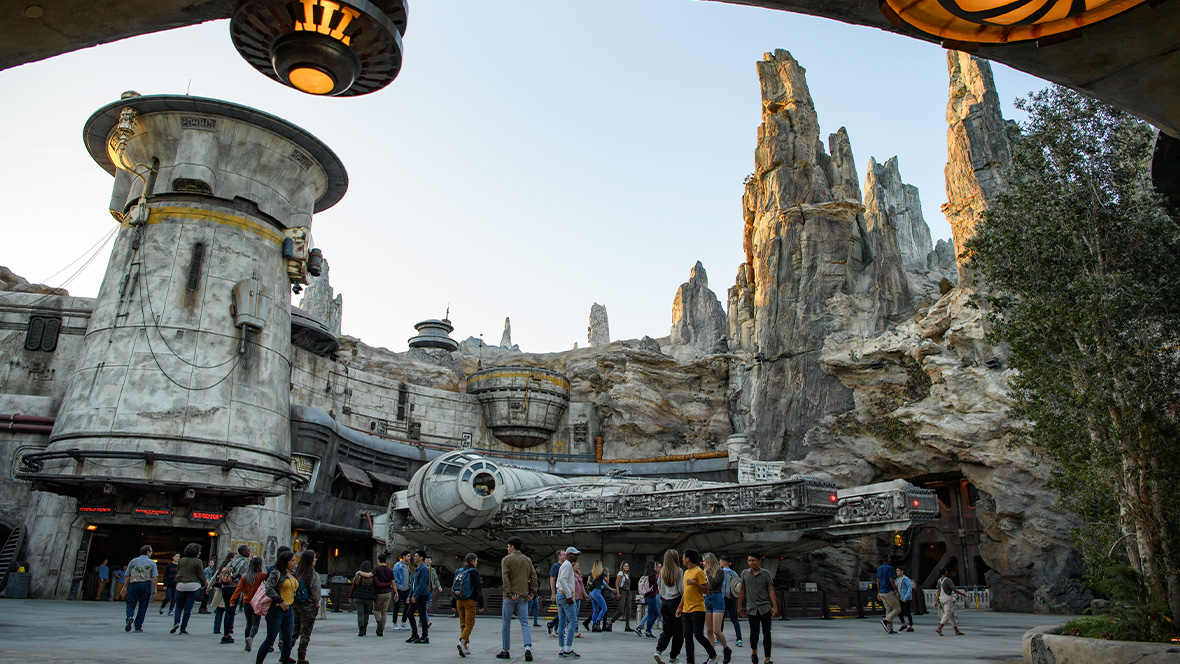 Star Wars: Galaxy’s Edge at Disneyland Park in Anaheim, California transports guests to Black Spire Outpost, a village on the planet of Batuu.