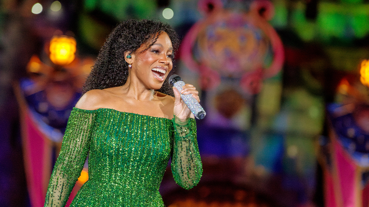 Disney Legend Anika Noni Rose performs "Almost There" from The Princess and the Frog at Disneyland Resort in celebration of World Princess Week.