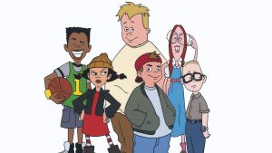 (From left to right) Vince, Spinelli, Mikey, T.J., Gretchen, and Gus from Recess (1997-1999).