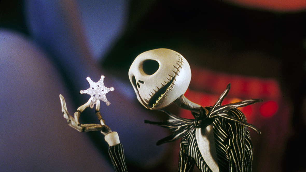 Jack Skellington holding a snowflake in Tim Burton’s The Nightmare Before Christmas