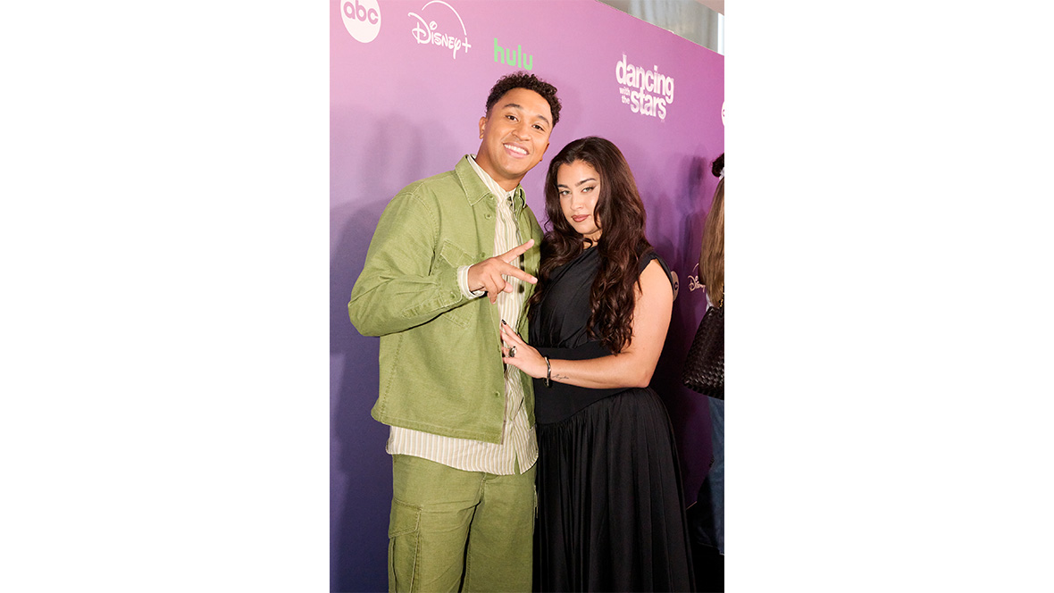 An image of Lauren Jauregui with dance partner Brandon Armstrong from Season 34 of ABC’s Dancing with the Stars, at a post-announcement event.