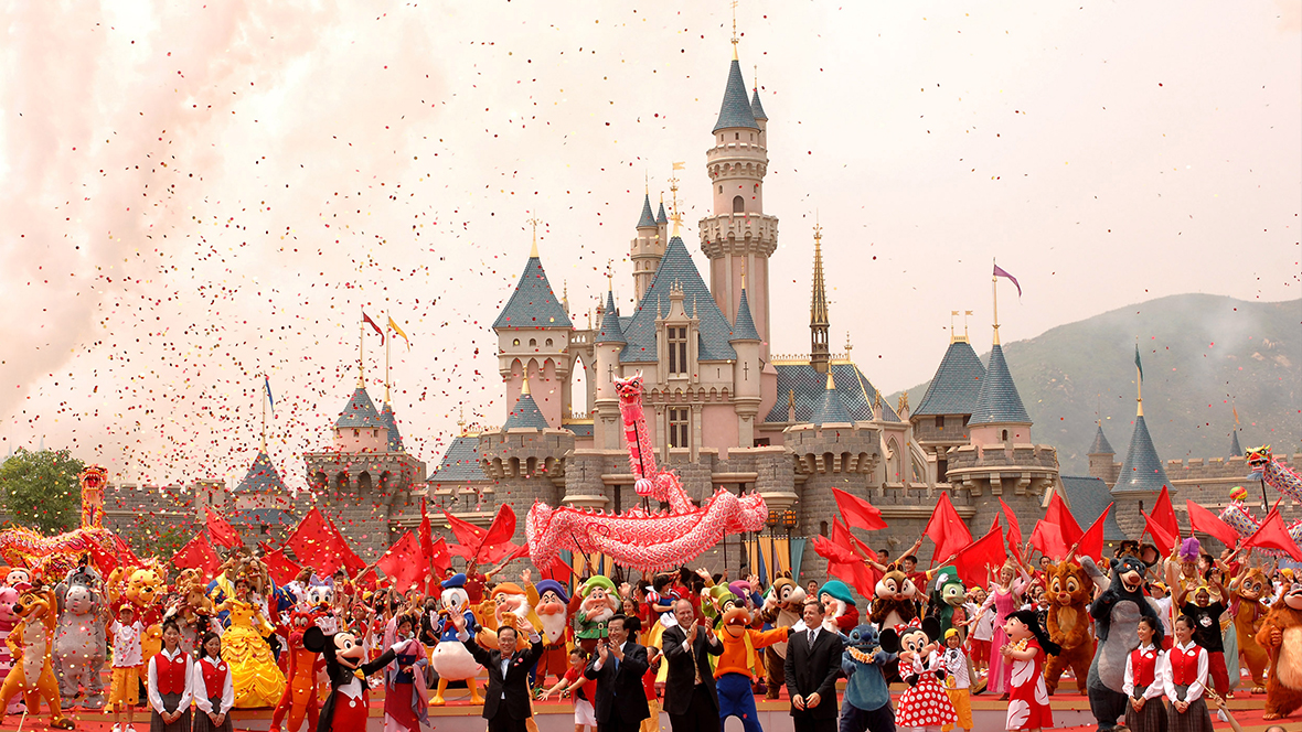 An image of Hong Kong Disneyland’s Sleeping Beauty Castle during the park’s opening day celebration on September 12, 2005.