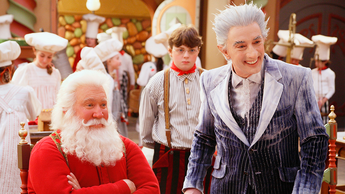 Scott Calvin as Santa Clause (played by Tim Allen) and Jack Frost (played by Martin Short) in a still from The Santa Clause 3: The Escape Clause.