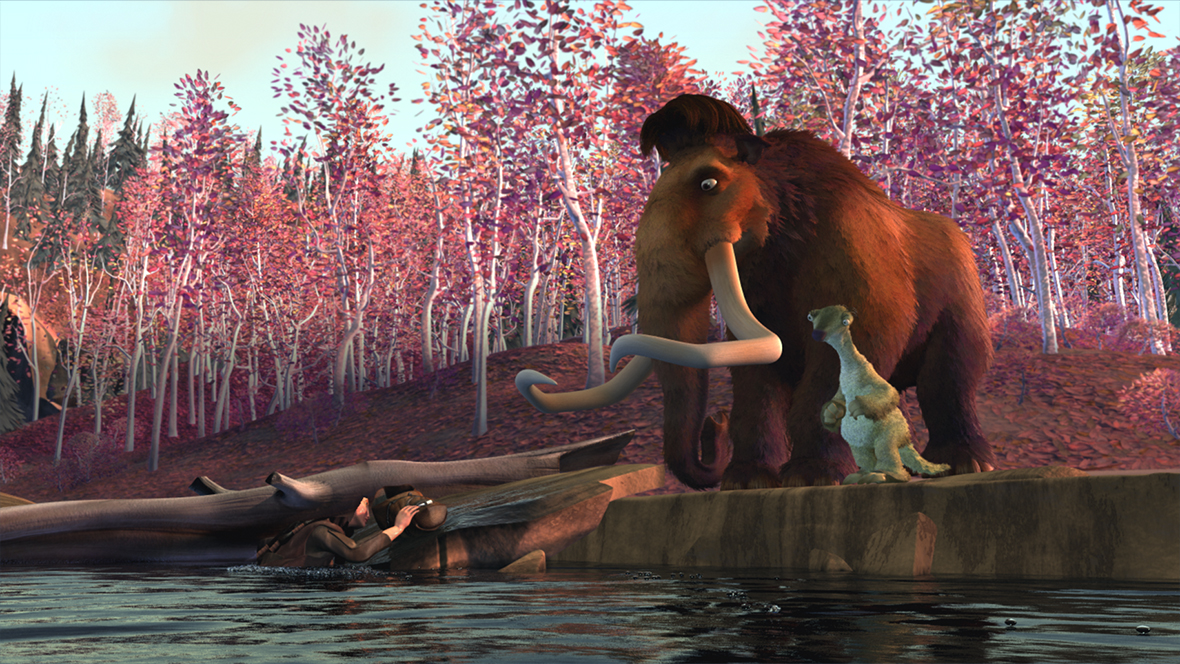 Manfred (voiced by Ray Romano) and Sid (voiced by John Leguizamo) in a still from Ice Age.