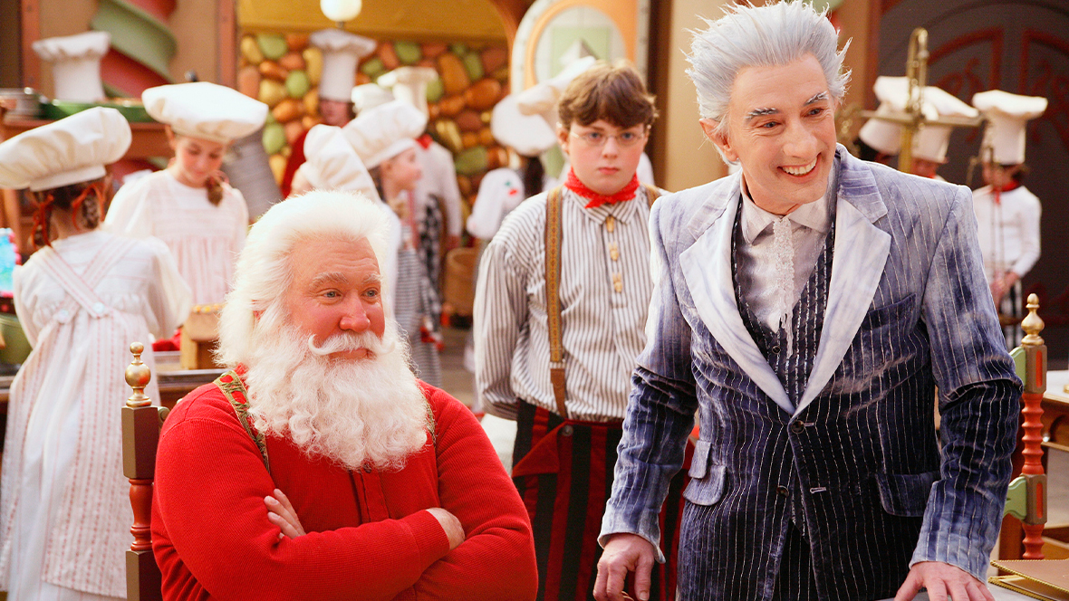 Scott Calvin as Santa Claus (played by Disney Legend Tim Allen) and Jack Frost (played by Martin Short) in The Santa Clause 3: The Escape Clause.