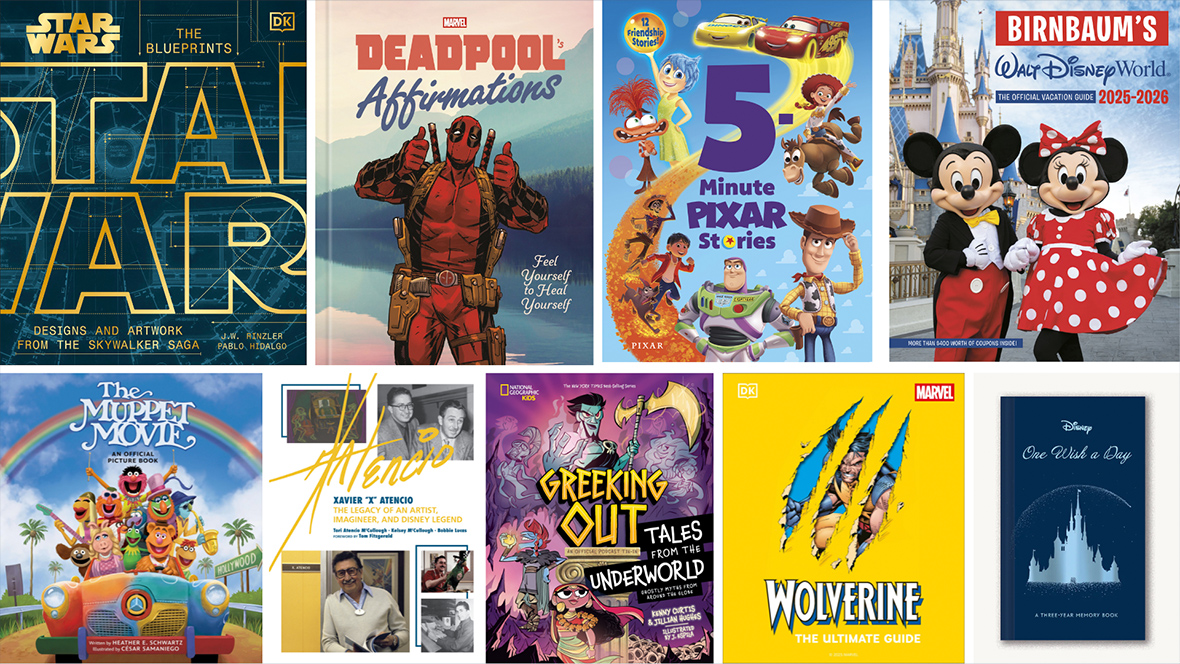 A collage of nine different Disney-related books available for purchase this holiday season.