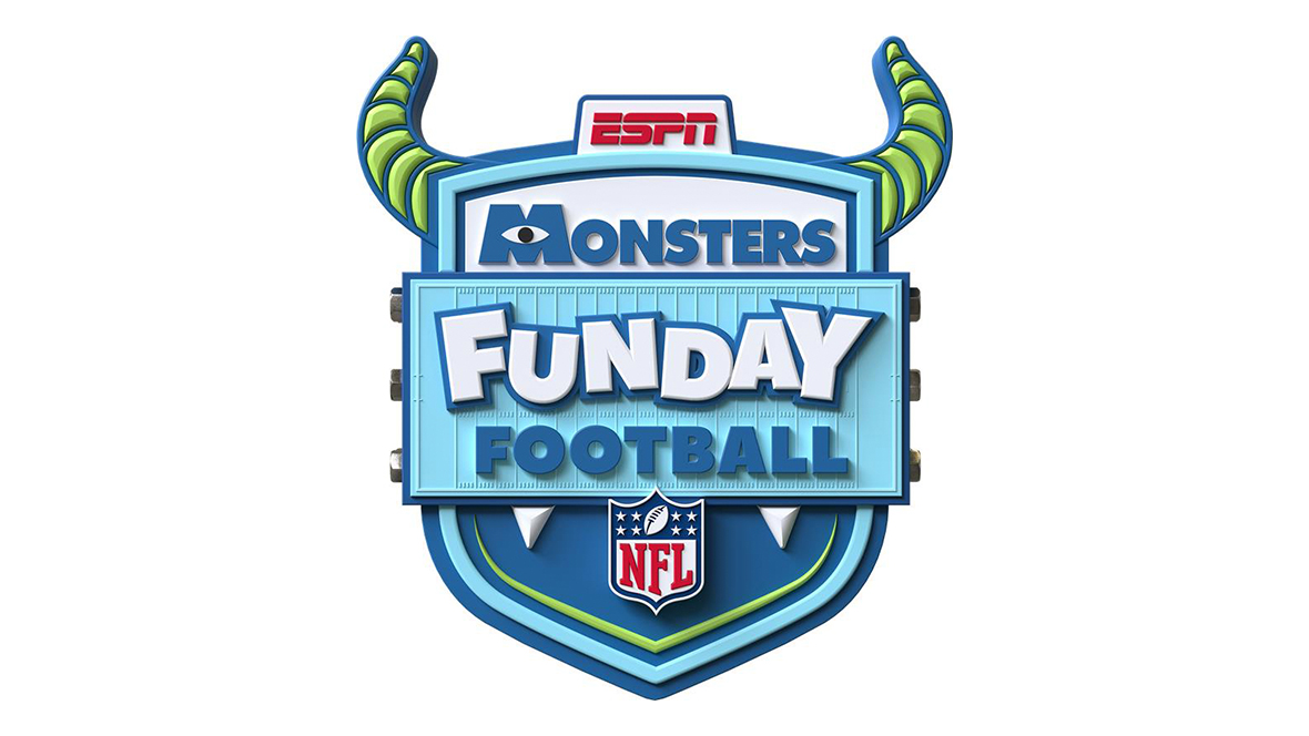 The Monsters Funday Football logo, with features green horns and both the ESPN and NFL logos.